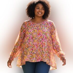 Terra & Sky Vibrant Floral Blouse - Pink and Orange